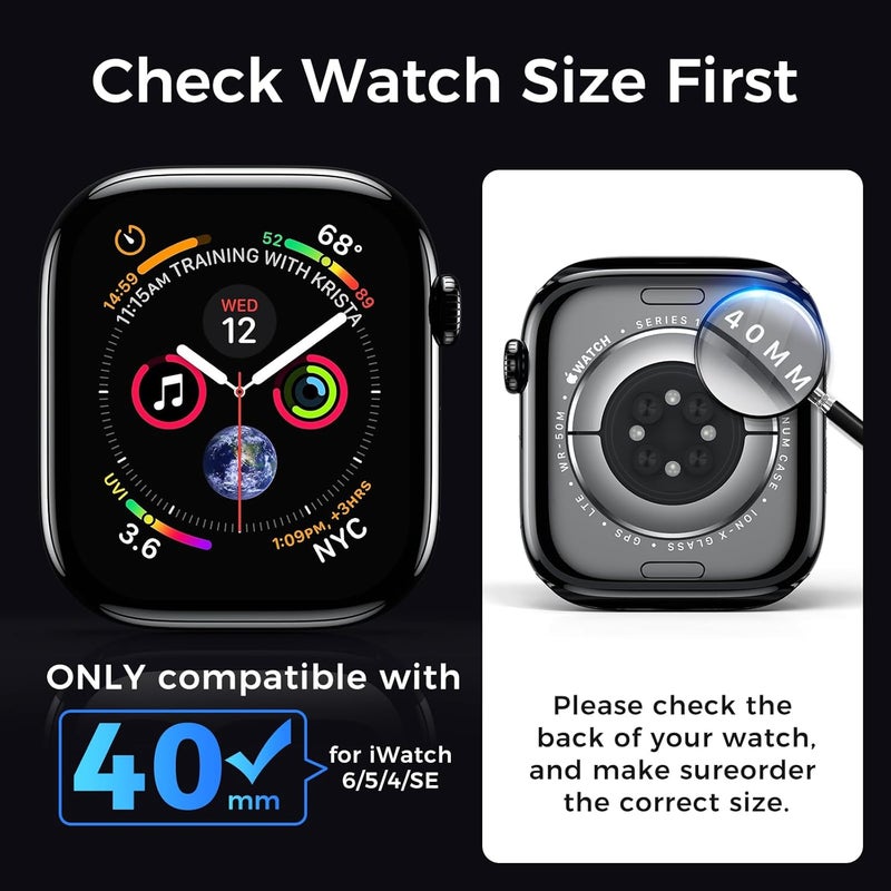 Kopration UV Tempered Glass Screen Protector Compatible with Apple Watch Series SE/6/5/4 40mm, Bubble Free iWatch Screen Protector, Curved Full Coverage Screen Protector for iWatch SE/6/5/4 40mm (3 Pack) - Image 2